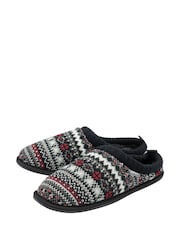Dunlop White Mens Fairisle Pattern Warm Lined Slipper Mules - Image 2 of 4