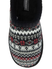 Dunlop White Mens Fairisle Pattern Warm Lined Slipper Mules - Image 4 of 4