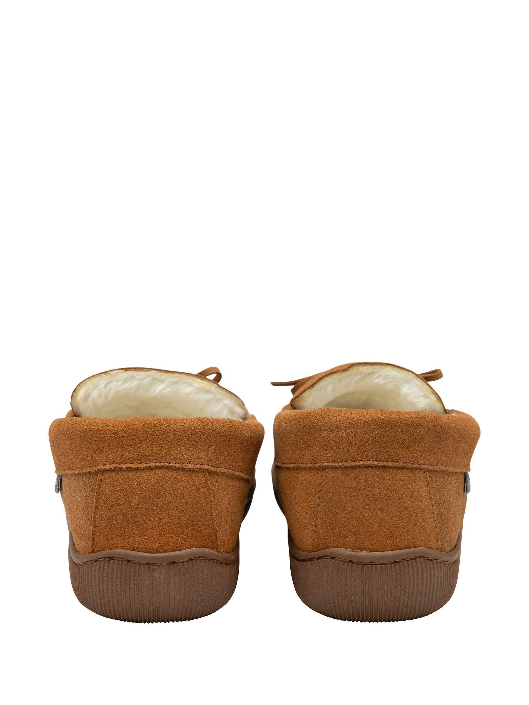 Buy Dunlop Brown Mens Faux Fur Lined Leather Moccasin Slippers