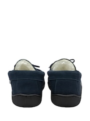 Dunlop Blue Mens Faux Fur Lined Leather Moccasin Slippers - Image 3 of 4