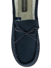 Dunlop Blue Mens Faux Fur Lined Leather Moccasin Slippers - Image 4 of 4