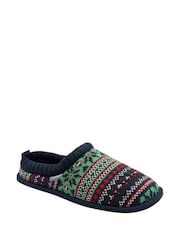 Dunlop Green Mens Fairisle Pattern Warm Lined Slipper Mules - Image 1 of 4