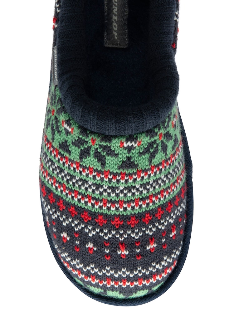 Dunlop Green Mens Fairisle Pattern Warm Lined Slipper Mules - Image 4 of 4