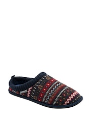 Dunlop Red Mens Fairisle Pattern Warm Lined Slipper Mules - Image 1 of 4