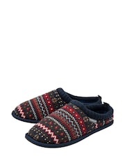 Dunlop Red Mens Fairisle Pattern Warm Lined Slipper Mules - Image 2 of 4