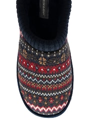 Dunlop Red Mens Fairisle Pattern Warm Lined Slipper Mules - Image 4 of 4