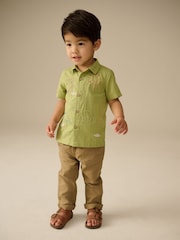 Khaki Dino Embroidered Short Sleeves Embroidered Shirt (3mths-7yrs) - Image 3 of 8