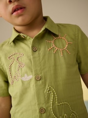 Khaki Dino Embroidered Short Sleeves Embroidered Shirt (3mths-7yrs) - Image 4 of 8