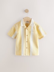 Yellow Stripe Short Sleeves Revere Collar Linen Blend Stripe Shirt (3mths-7yrs) - Image 1 of 8