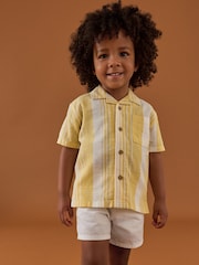 Yellow Stripe Short Sleeves Revere Collar Linen Blend Stripe Shirt (3mths-7yrs) - Image 2 of 8