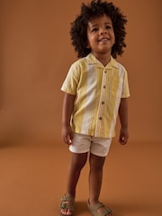 Yellow Stripe Short Sleeves Revere Collar Linen Blend Stripe Shirt (3mths-7yrs) - Image 3 of 8