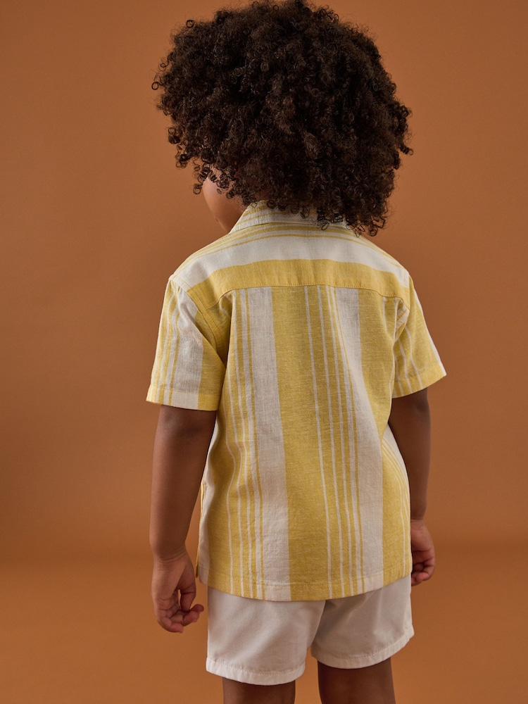 Yellow Stripe Short Sleeves Revere Collar Linen Blend Stripe Shirt (3mths-7yrs) - Image 4 of 8