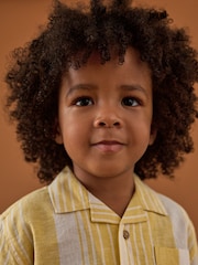 Yellow Stripe Short Sleeves Revere Collar Linen Blend Stripe Shirt (3mths-7yrs) - Image 5 of 8