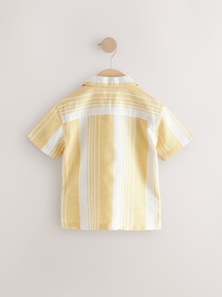 Yellow Stripe Short Sleeves Revere Collar Linen Blend Stripe Shirt (3mths-7yrs) - Image 6 of 8
