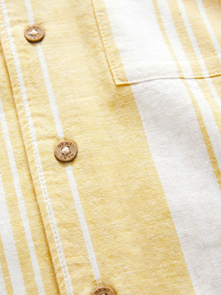 Yellow Stripe Short Sleeves Revere Collar Linen Blend Stripe Shirt (3mths-7yrs) - Image 8 of 8