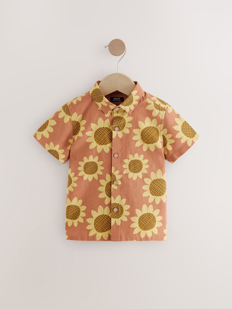 Marrón óxido - Camisa de manga corta con estampado integral de girasoles (3 meses - 7 años) - Imagen 1 de 7 Marrón óxido - Camisa de manga corta con estampado integral de girasoles (3 meses - 7 años) - Imagen 1 de 7