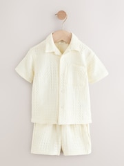 Ecru Texture Plain Revere Collar Short Sleeve Texture Shirt And Shorts Set (3mths-7yrs) - Image 5 of 9