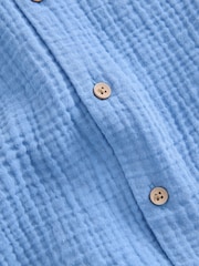 Bright Blue Plain Shirt & Short Set 100% Cotton Short Sleeves Revere Collar Textured Shirt & Shorts Set (3mths-7yrs) - Image 9 of 9