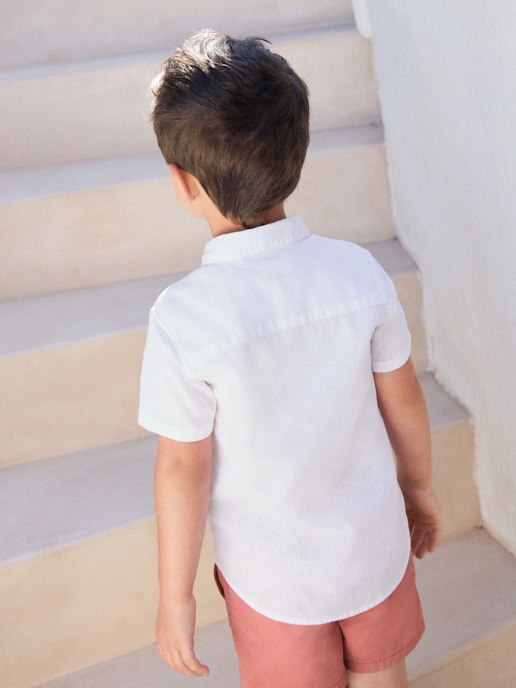 White Palm Tree Short Sleeve Embroidered 100% Cotton Shirt (3mths-7yrs) - Image 3 of 8