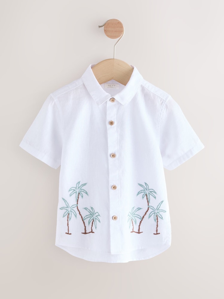 White Palm Tree Short Sleeve Embroidered 100% Cotton Shirt (3mths-7yrs) - Image 5 of 8