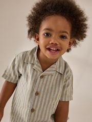 Green/Grey Short Sleeve Linen Blend Stripe Shirt and Shorts Set (3mths-7yrs) - Image 3 of 8