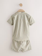 Green/Grey Short Sleeve Linen Blend Stripe Shirt and Shorts Set (3mths-7yrs) - Image 6 of 8