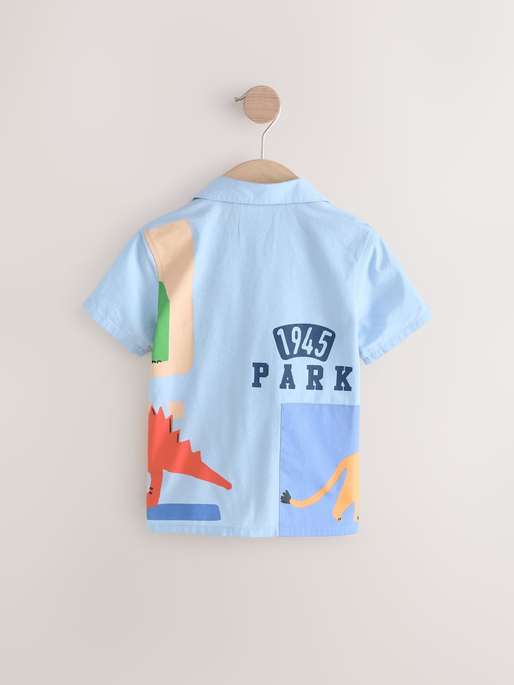 Light Blue 100% Cotton Short Sleeves Animal Hotchpotch Printed Shirt (3mths-7yrs) - Image 2 of 4