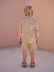 Tan Brown Texture Palm Revere Collar Short Sleeve Texture Shirt And Shorts Set (3mths-7yrs) - Image 3 of 9