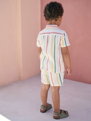 Rainbow Stripe Shirt & Short Set 100% Cotton Short Sleeves Revere Collar Textured Shirt & Shorts Set (3mths-7yrs) - Image 3 of 4