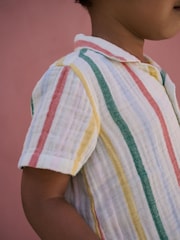 Rainbow Stripe Shirt & Short Set 100% Cotton Short Sleeves Revere Collar Textured Shirt & Shorts Set (3mths-7yrs) - Image 4 of 4