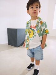 Green Checkerboard 2PC set Short Sleeves Revere Collar Checkerboard Shirt & T-Shirts Set (3mths-7yrs) - Image 1 of 4