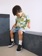 Green Checkerboard 2PC set Short Sleeves Revere Collar Checkerboard Shirt & T-Shirts Set (3mths-7yrs) - Image 2 of 4