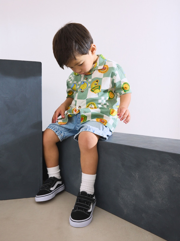 Green Checkerboard 2PC set Short Sleeves Revere Collar Checkerboard Shirt & T-Shirts Set (3mths-7yrs) - Image 2 of 4