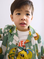 Green Checkerboard 2PC set Short Sleeves Revere Collar Checkerboard Shirt & T-Shirts Set (3mths-7yrs) - Image 4 of 4
