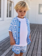 Blue Tile AOP Short Sleeves Printed Shirt and Shorts Set (3mths-7yrs) - Image 1 of 8