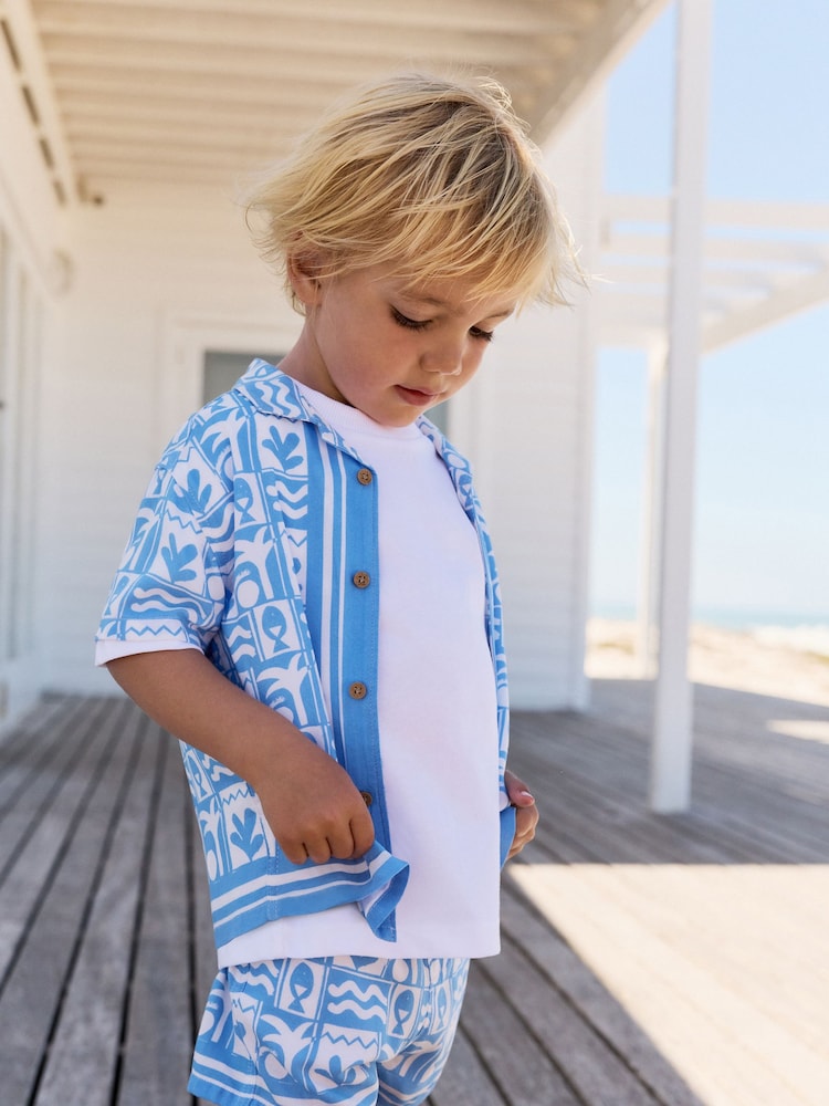 Blue Tile AOP Short Sleeves Printed Shirt and Shorts Set (3mths-7yrs) - Image 2 of 8
