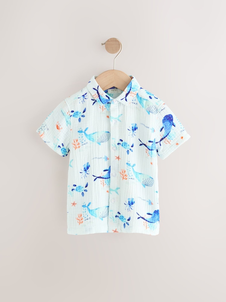 Blue Whale Print Short Sleeves All Over Print Textured Shirt (3mths-7yrs) - Image 5 of 8