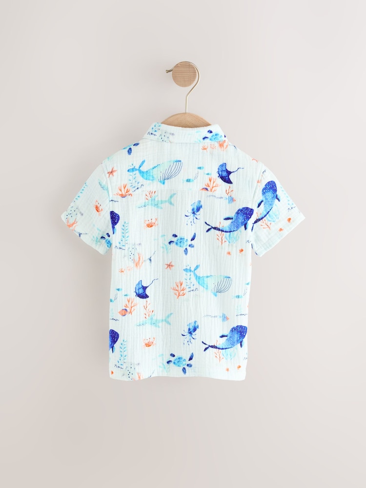 Blue Whale Print Short Sleeves All Over Print Textured Shirt (3mths-7yrs) - Image 6 of 8