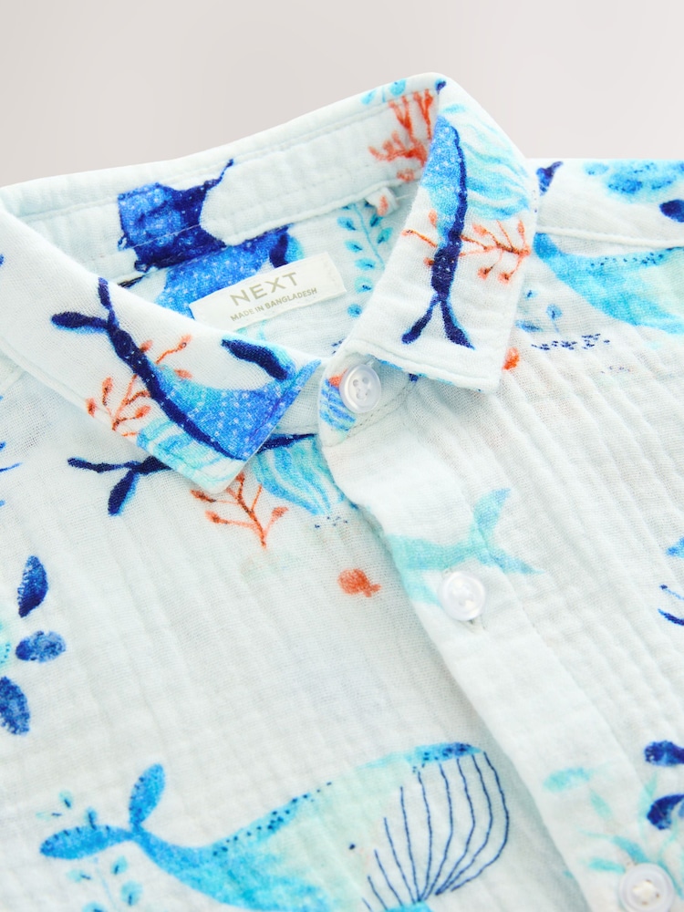 Blue Whale Print Short Sleeves All Over Print Textured Shirt (3mths-7yrs) - Image 7 of 8