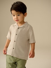 Neutral Plain Short Sleeves Linen Blend Revere Collar Shirt (3mths-7yrs) - Image 1 of 9