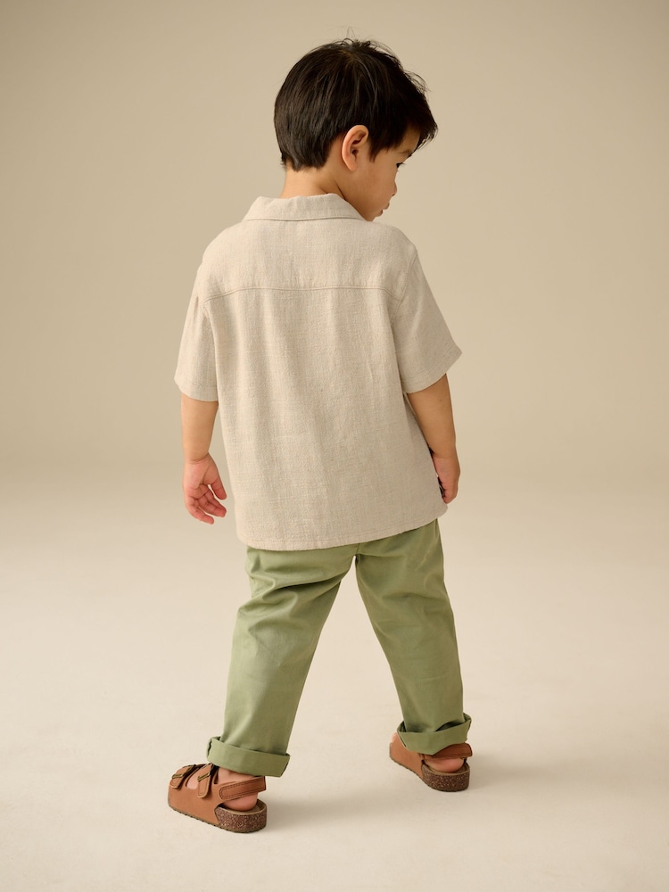 Neutral Plain Short Sleeves Linen Blend Revere Collar Shirt (3mths-7yrs) - Image 2 of 9
