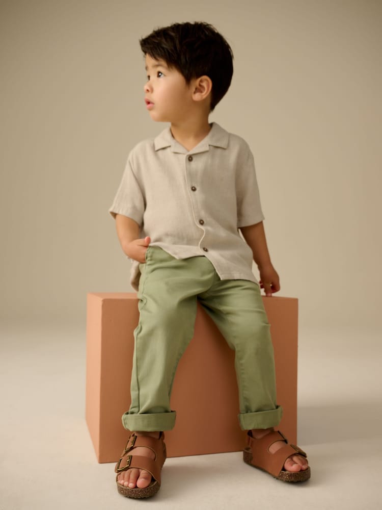 Neutral Plain Short Sleeves Linen Blend Revere Collar Shirt (3mths-7yrs) - Image 2 of 9 Neutral Plain Short Sleeves Linen Blend Revere Collar Shirt (3mths-7yrs) - Image 2 of 9