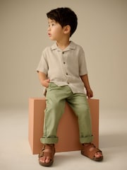 Neutral Plain Short Sleeves Linen Blend Revere Collar Shirt (3mths-7yrs) - Image 4 of 9
