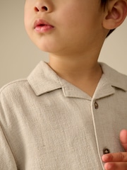 Neutral Plain Short Sleeves Linen Blend Revere Collar Shirt (3mths-7yrs) - Image 5 of 9