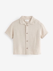 Neutral Plain Short Sleeves Linen Blend Revere Collar Shirt (3mths-7yrs) - Image 6 of 9