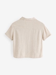 Neutral Plain Short Sleeves Linen Blend Revere Collar Shirt (3mths-7yrs) - Image 7 of 9