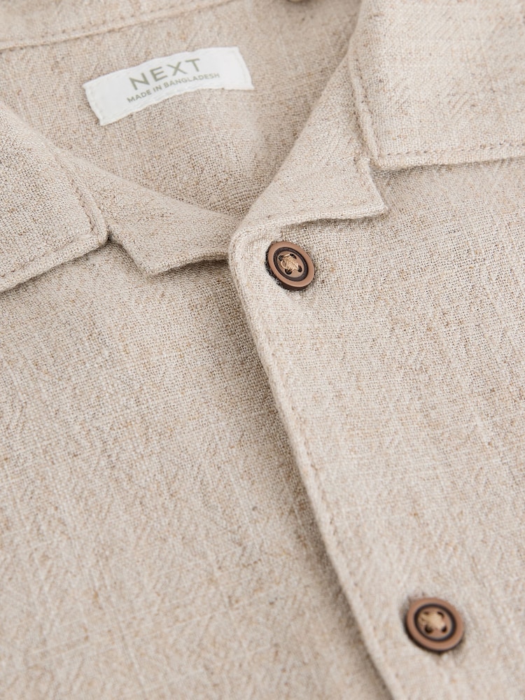 Neutral Plain Short Sleeves Linen Blend Revere Collar Shirt (3mths-7yrs) - Image 9 of 9