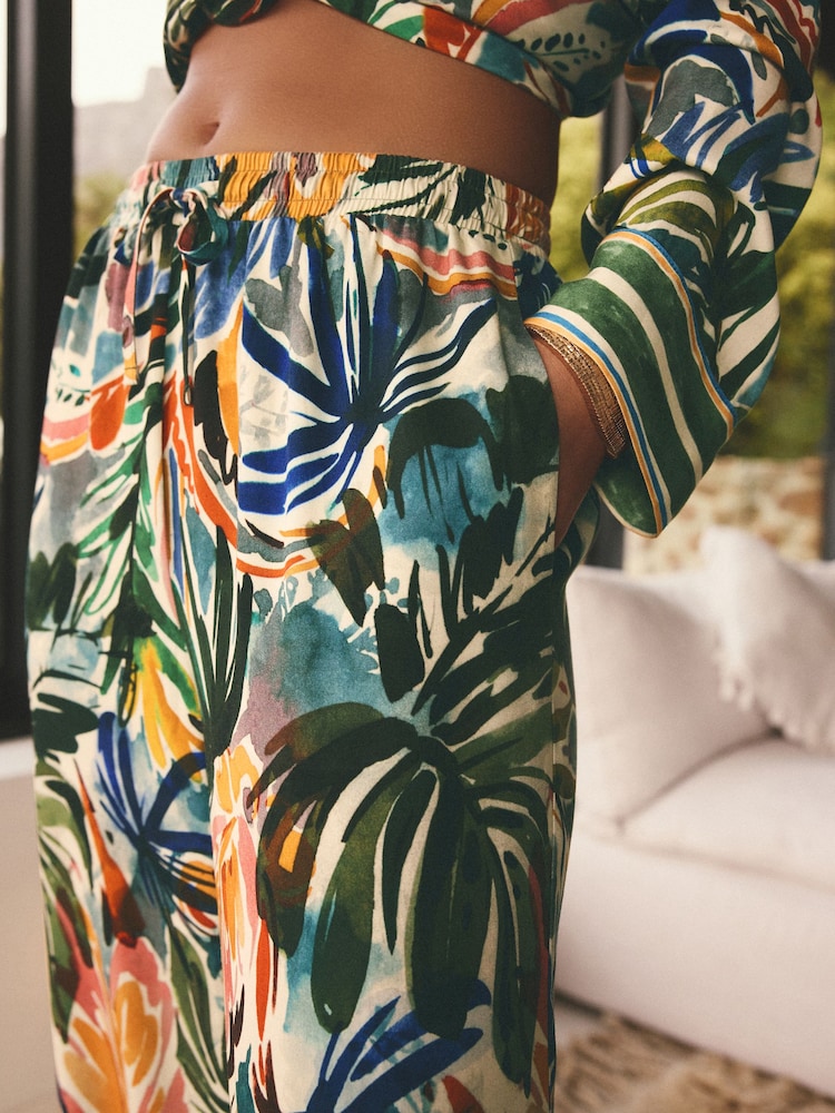 Multicoloured Palm Print Relaxed Soft Boho Trousers - Image 4 of 7