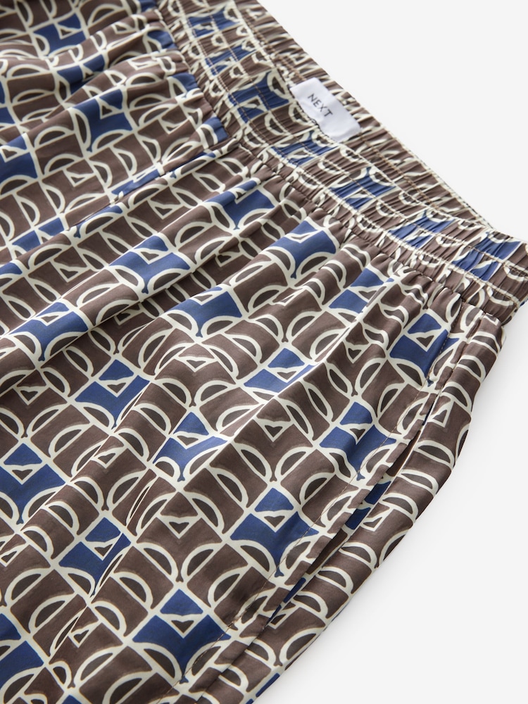 Bleu/marron imprimé géométrique - Pantalons texturés à taille élastiquée en Satin - Image 6 of 7
