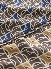 Bleu/marron imprimé géométrique - Pantalons texturés à taille élastiquée en Satin - Image 7 de 7